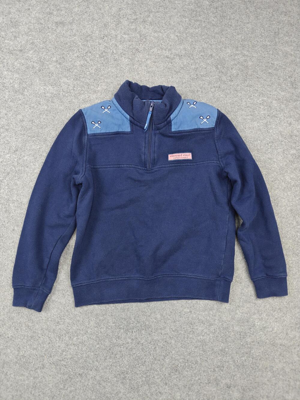Vineyard Vines Sweatshirt Kids 8-10 Blue Pullover Terry 1/4 Zip Logo Mock Neck